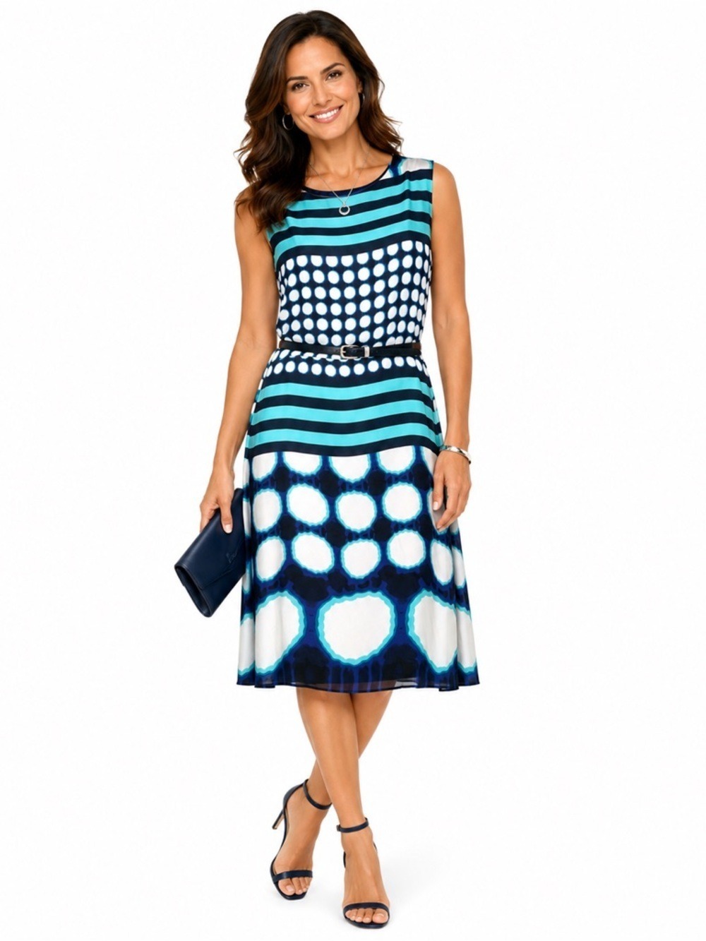 Superstition Blue and White Patterned Fitted Waist Dress Size 4 Softcore Silky